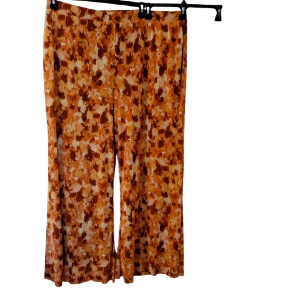 Antthony Women's Printed Mesh Knit Wide-Leg Pants, 2X, Brown, Orange, Cream